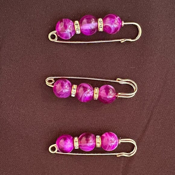 Safety Pin Brooches for Clothes Scarves Skirts and Pants Purple - set of 3, 2.3" - Picture 2 of 2